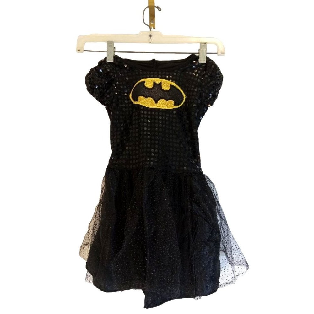 Batgirl Dress Girls Sz Small M Black Gold Sequin Tutu Dress Costume Halloween - Picture 1 of 9